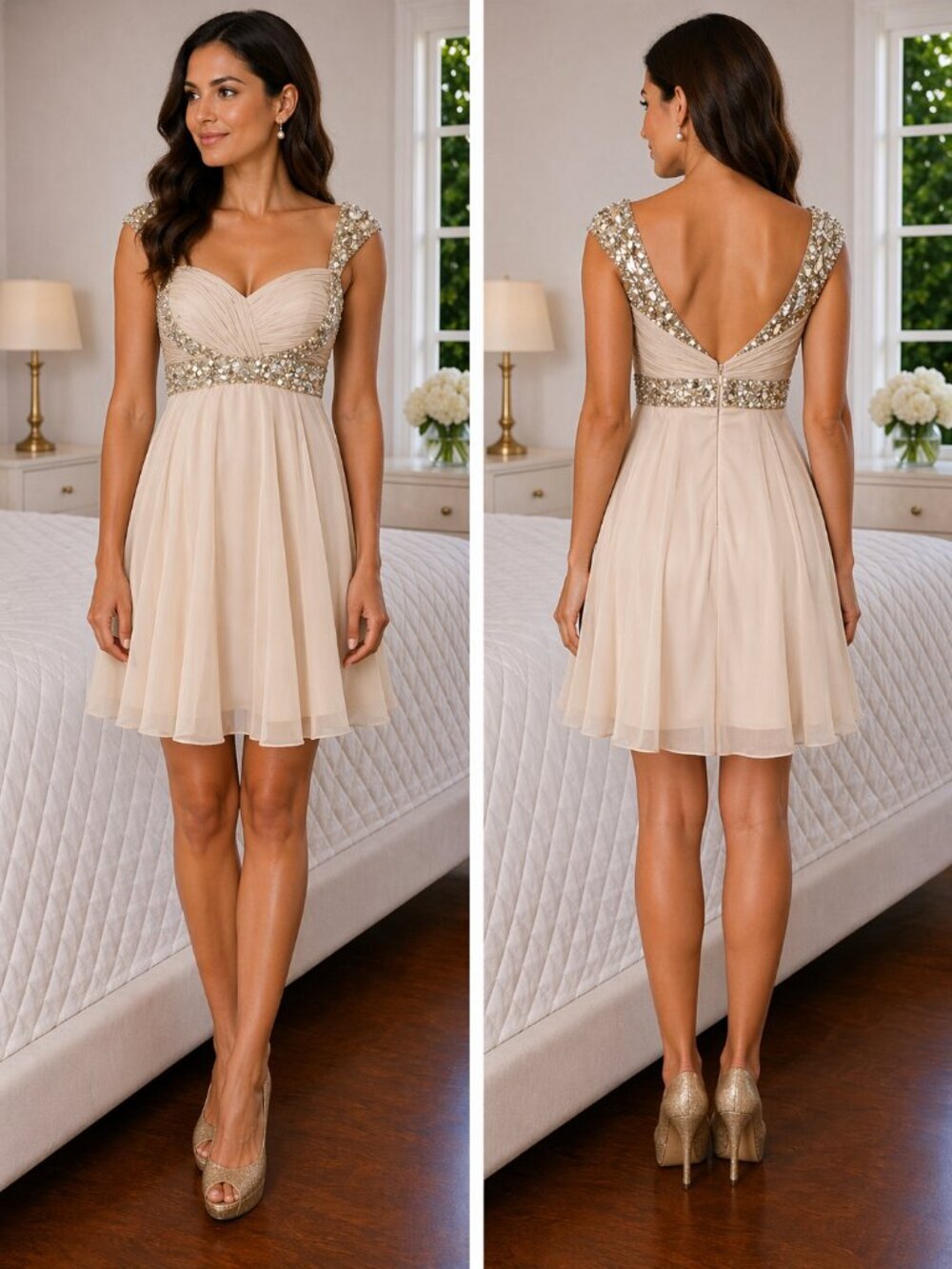 Dave & Johnny Beige Mini Formal Dress $149